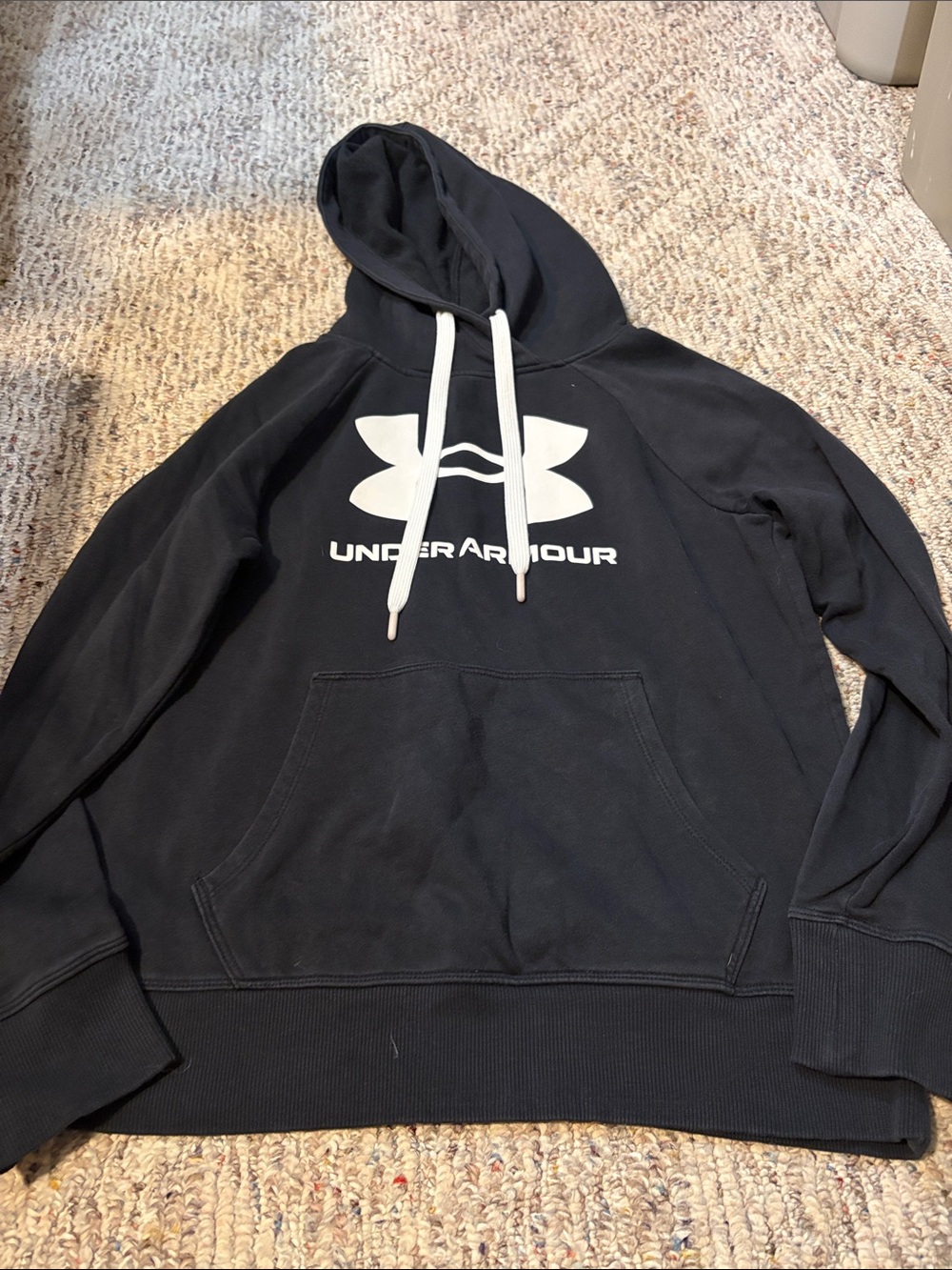 Under Armour Men’s Black Hoodie with White Logo and Drawstrings